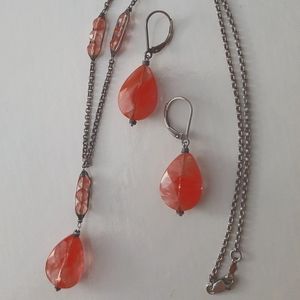 Sundance Catalog Dana Kellin Fine Cherry Quartz Oxidized Necklace & Earrings Set